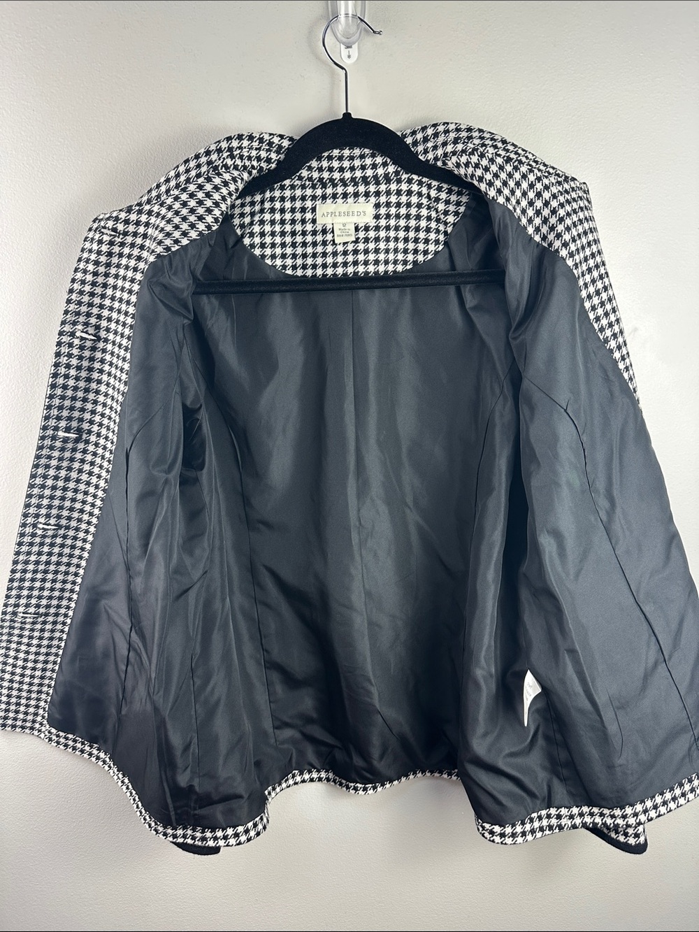 90s Vintage Appleseed's Black & White Houndstooth Button-Up Jacket NEW! - Picture 8 of 9